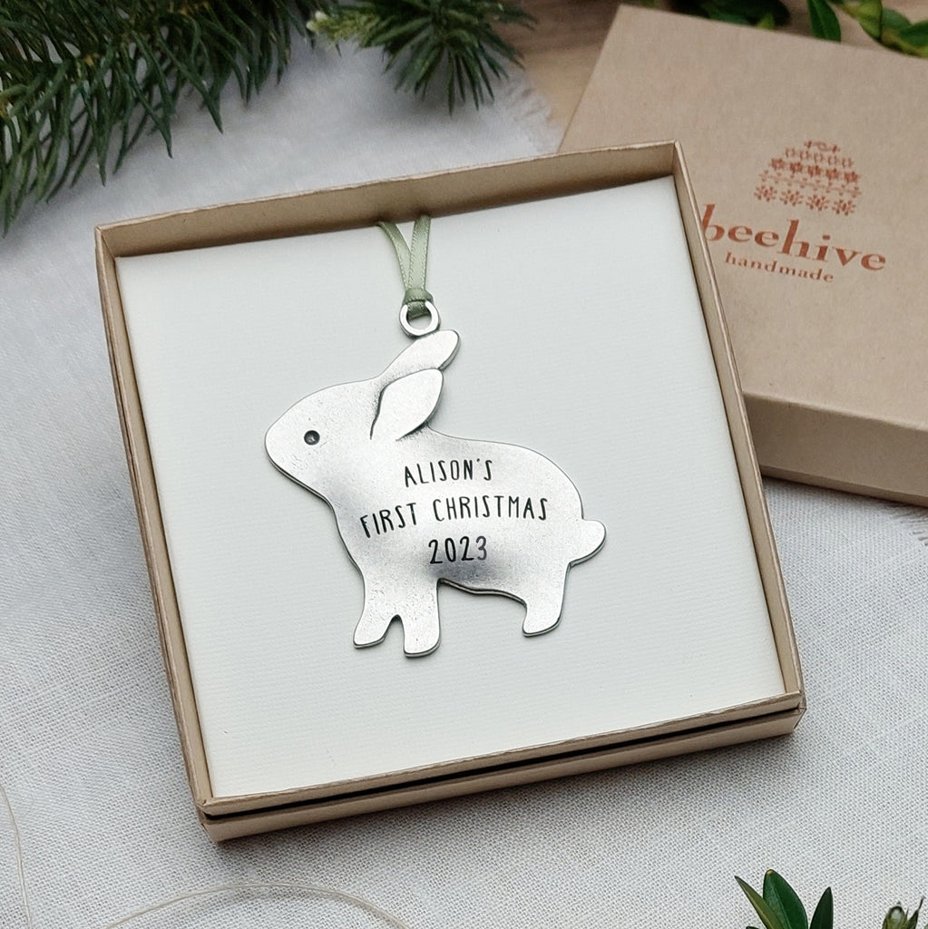 Personalized Baby's First Christmas Bunny Ornament 2024