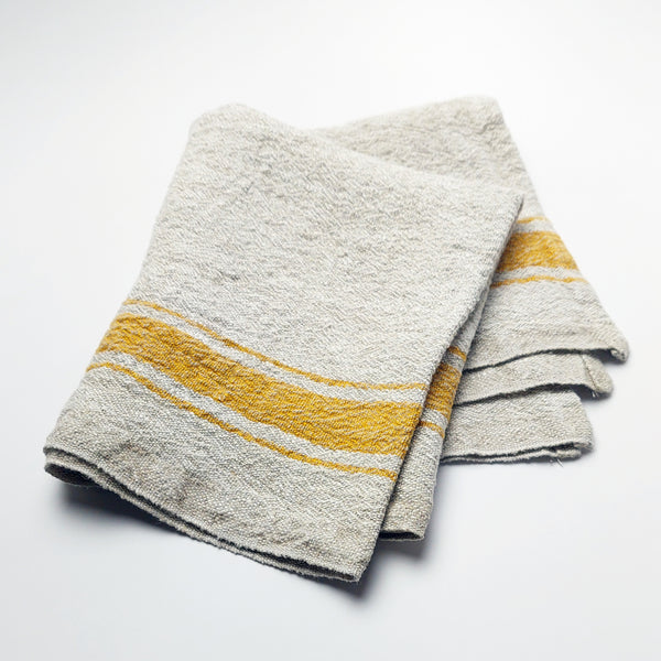 Mustard Vintage Stripe Linen Dishtowel