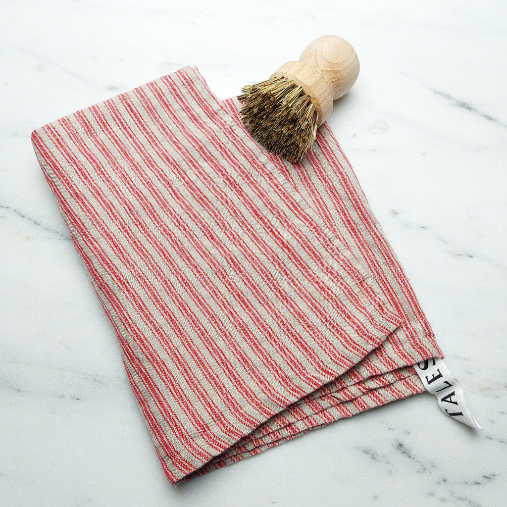 Red Stripe Linen Kitchen Towel