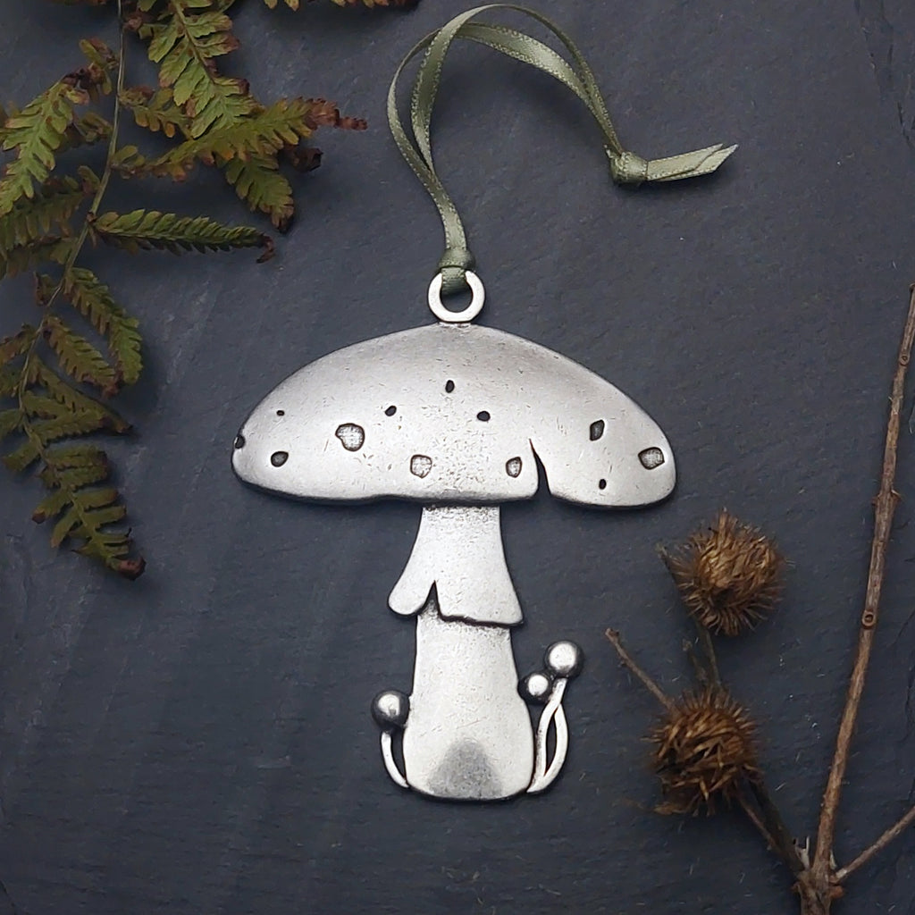 Little Pewter Mushroom Ornament Beehive Handmade